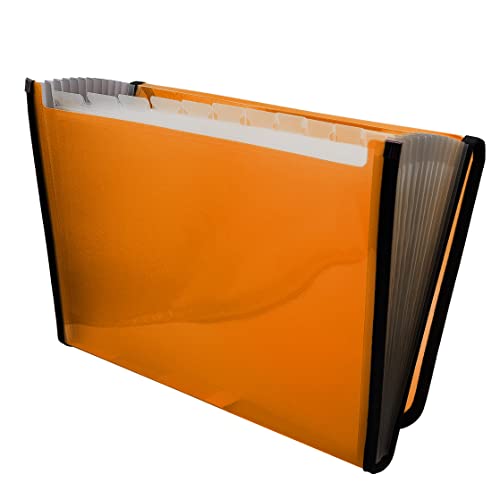 Raylu Paper® - Akkordeon-Sortiermappe mit 12 Fächern, Kunststoff-Ordner für Büro mit verstärkten Trennwänden und Kanten (Orange) von RAYLU PAPER