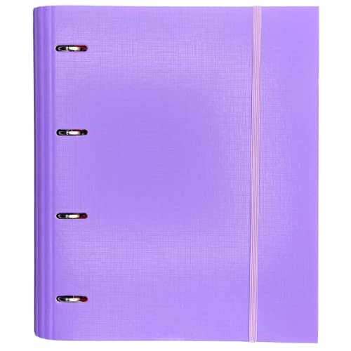 Raylu Paper® - Ordner 4 Ringe mit 5 farbigen Trennwänden und Ersatzteilen für 100 Blatt A4 90 g mit 4 x 4 mm Raster, Ordner mit 4 Ringen 30 mm, Rado-System, 60 mm Rückenlänge (Violett) von RAYLU PAPER