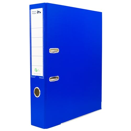 Raylu Paper Ordner mit Ringen, Ordner mit Rückenbreite 75 mm, Aktenordner für Büro mit 2 Ringen, mit weichem Öffnungshebel und personalisierbarem Kartenfach, Blau von RAYLU PAPER