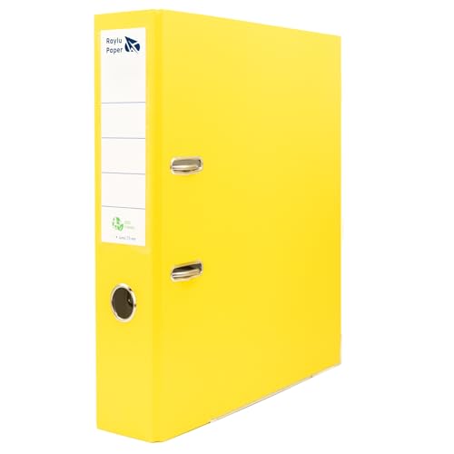 Raylu Paper Ordner mit Ringen, Ordner mit Rückenbreite 75 mm, Aktenordner für Büro mit 2 Ringen, mit weichem Öffnungshebel und personalisierbarem Kartenfach, Gelb von RAYLU PAPER
