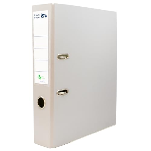 Raylu Paper Ordner mit Ringen, Ordner mit Rückenbreite 75 mm, Aktenordner für Büro mit 2 Ringen, mit weichem Öffnungshebel und personalisierbarem Kartenfach (Folio, Grau) von RAYLU PAPER