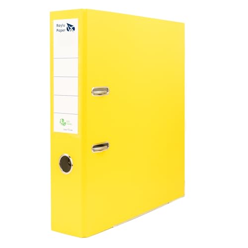 Raylu Paper Ordner mit Ringen, Ordner mit Rückenbreite 75 mm, Büroordner mit 2 Ringen, mit weichem Öffnungshebel und personalisierbarem Kartenfach (A4, gelb) von RAYLU PAPER