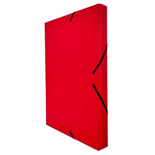 Raylu Paper Projektmappe Matt A4 mit 3 cm Rückenbreite, stabile Kartonmappe und Gummizugverschluss für Schulprojekte oder Büro, Aktenordner Größe 34 x 24 cm (Rot) von RAYLU PAPER
