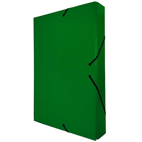 Raylu Paper Projektmappe Matt A4 mit 5 cm Rückenbreite, stabile Kartonmappe und Verschluss mit Gummibändern für Schulprojekte oder Büro, Aktenordner Größe 34 x 24 cm (Grün) von RAYLU PAPER