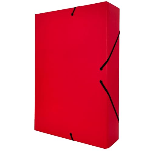 Raylu Paper Projektmappe Matt A4 mit 7 cm Rückenbreite, stabile Kartonmappe und Gummizugverschluss für Schulprojekte oder Büro, Aktenordner Größe 34 x 24 cm (Rot) von RAYLU PAPER