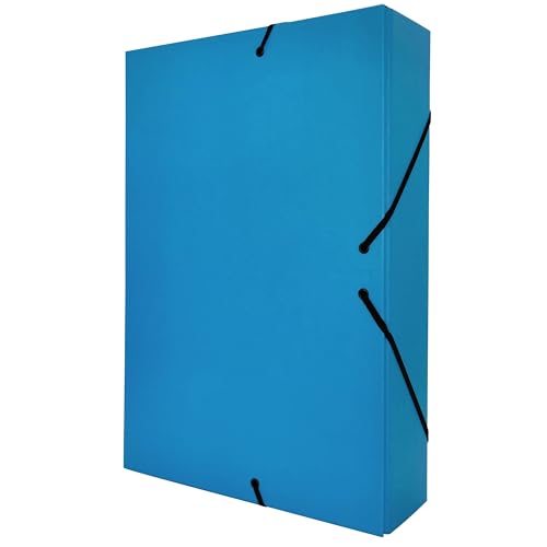 Raylu Paper Projektmappe Matt A4 mit 7 cm Rückenbreite, stabile Kartonmappe und Verschluss mit Gummibändern für Schulprojekte oder Büro, Aktenordner Größe 34 x 24 cm (Blau) von RAYLU PAPER