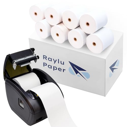 Raylu Paper Thermopapier, Rollen 80 x 60 mm, Papier für Thermodrucker, für Ticket, PV und Dataphon, Packung mit tintenlosen Ticketdruckern (8 Rollen) von RAYLU PAPER