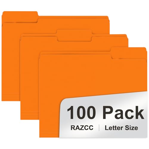 RAZCC Aktenordner, 100 Stück, 1/3 geschnittene Registerkarten, Briefgröße, Orange, Ordner mit Register, ideal zum Organisieren und einfachen Aufbewahren von Dateien von RAZCC