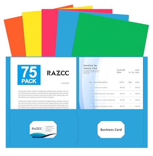 RAZCC Aktenordner mit zwei Taschen, 75 Stück, passend für Briefform, dickes Papier, für Schule, Büro, Geschäft, Zuhause, verschiedene 5 Farben RAZCC Aktenordner mit zwei Taschen, 75 Stück, passend für Briefform, dickes Papier, für Schule, Büro, Geschäft, Zuhause, verschiedene 5 Farben von RAZCC