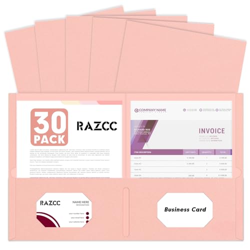 RAZCC Aktenordner mit zwei Taschen, passend für Papier, dickes Papier, für Schule, Büro, Geschäft, Zuhause, 30 Stück (Rosa) von RAZCC
