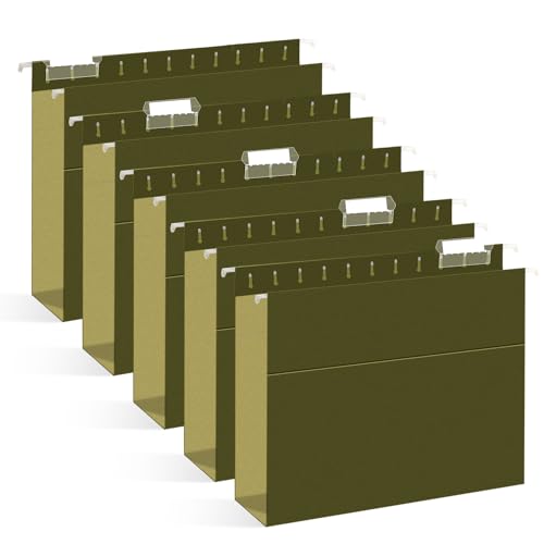 RAZCC Hängeregistraturordner mit extra Kapazität, verstärkte Hängemappen, Briefgröße, robuste 5,1 cm Erweiterung, entworfen für sperrige Dateien, verstellbare Reiter, Grün, 30 Stück von RAZCC