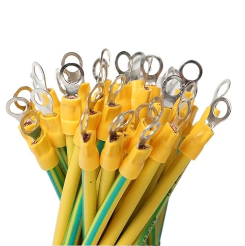 Solides Lichtkabel, 50 Stück, flexibles Kupferkabel für Photovoltaik-Solar-Erdung mit 10, 12 und 14 AWG-Klemmen, gelber und grüner Stecker (10 AWG, 10 cm Öffnung, 5 mm) von RBSN