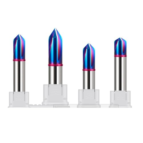 RCBCPLGLNK Gerade Nut Fasenfräser Wolframstahl Hartmetall Blau Nano Beschichtung CNC Bearbeitung Schaftfräser Reibahle(60-Angle,10x10Dx75L) von RCBCPLGLNK