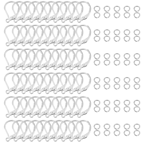 60 Stück 925 Sterling Hebelverschluss Ohrhaken Französische Ohrhaken 0,61 x 0,39 Zoll 925 Sterling Silber Ohrringe Mit 60 offenen Biegeringen Für DIY-Ohrring-Sets (Silber) von RCIDOS
