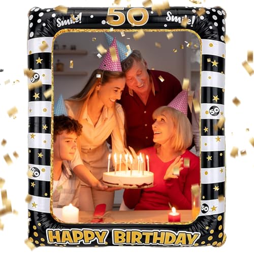 RCIDOS 50.Geburtstag Deko Fotorequisiten, Party Fotorequisiten Aufblasbarer Bilderrahmen, Schwarzgold Happy Birthday Photo Booth Requisiten für Frauen Männer 50 Geburtstag Party Deko RCIDOS 50.Geburtstag Deko Fotorequisiten, Party Fotorequisiten Aufblasbarer Bilderrahmen, Schwarzgold Happy Birthday Photo Booth Requisiten für Frauen Männer 50 Geburtstag Party Deko von RCIDOS