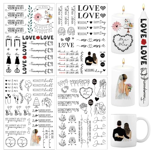 4 Stück A5 Kerzentattoo Hochzeit, Hochzeits Kerzenfolie, Hochzeit Kerzenaufkleber, DIY Hochzeit Kerzen Tattoo, Hochzeit Kerzendekoration Tattoo, Zur Kerzendekoration auf Hochzeiten von RCYHCY