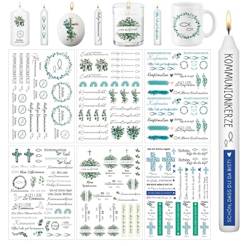 Kerzentattoos Kommunion, 6 Stück A5 Kerzenfolie Kommunion, Konfirmation Kerzenfolie, Kerzentattoo Wassertransferdruck, Kerzen Tattoo Kommunion Deko, zur Konfirmation, Kommunion oder Taufe von RCYHCY