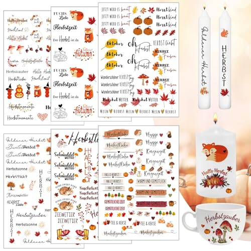 6 Stück Kerzentattoo Wassertransferdruck, Herbst kerzenaufkleber, Kerzentattoos Herbst, Kerzensticker mit Herbstmotiven, DIY Kerzen dekorieren, Kerzenfolie Herbst 6 Stück Kerzentattoo Wassertransferdruck, Herbst kerzenaufkleber, Kerzentattoos Herbst, Kerzensticker mit Herbstmotiven, DIY Kerzen dekorieren, Kerzenfolie Herbst von RCYHCY