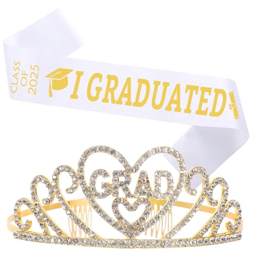 Abschluss Schärpe 2025, Prüfung Bestanden Schärpe Abschluss Geschenk, Abschluss Schärpe Und Strass Krone Set 2025, Schwarz Gold Graduation 2025 Deko für Abschlussfeierlichkeiten Verwendet (A) von RCYHCY
