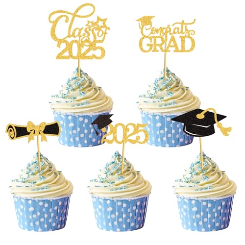 25 Stück Glitzer 2025 Graduation Cupcake Toppers, Abschlussfeier Cupcake Toppers, Abschluss Party Kuchen Dekoration, Bachelor Hut Deko, Abschluss Tortendeko, für Graduation Dekoration 25 Stück Glitzer 2025 Graduation Cupcake Toppers, Abschlussfeier Cupcake Toppers, Abschluss Party Kuchen Dekoration, Bachelor Hut Deko, Abschluss Tortendeko, für Graduation Dekoration von RCYHCY