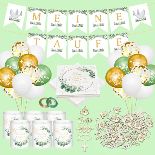 Taufe Deko Junge Mädchen, Taufe Deko Set, Taufe Dekoration, Meine Taufe Girlande, Taufe Luftballons Servietten Taufdeko und mehr, Ideal für Jungen und Mädchen mit Spruch Schön dass Du da bist von RCYHCY