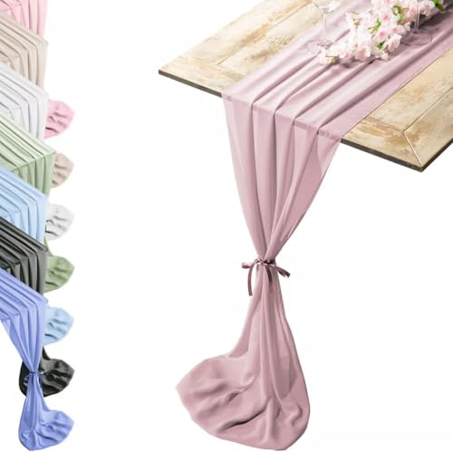 Silky Touch Chiffon-Tischläufer-Set, 73,7 x 304,8 cm, eleganter Läufer in Altrosa, perfekt für Halloween, Weihnachten, Hochzeiten und Veranstaltungen von RCZ Décor