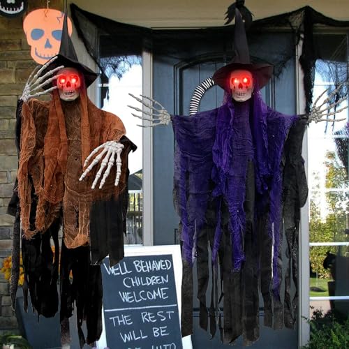 RDDAIPE 2 Stück Halloween Hängende Geister, 105 * 85cm Halloween Deko Hängender Geist Mit Glühenden Roten Auge, Hägende Skelett Geister Deko Für Outdoor Indoor Garden Party RDDAIPE 2 Stück Halloween Hängende Geister, 105 * 85cm Halloween Deko Hängender Geist Mit Glühenden Roten Auge, Hägende Skelett Geister Deko Für Outdoor Indoor Garden Party von RDDAIPE