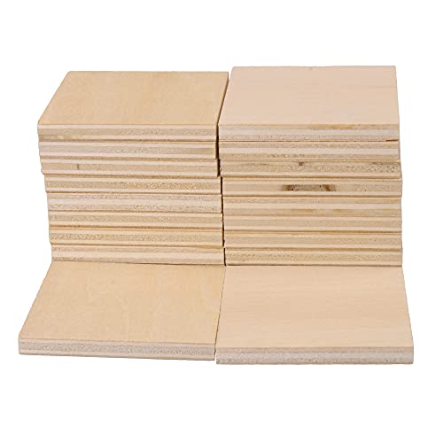 RDEXP 5 x 5 x 0,5 cm blanko quadratische Holzstücke unlackierte Holzplatten für Holz DIY Handwerk Schnitzen Holzdekoration Set von 20 von RDEXP