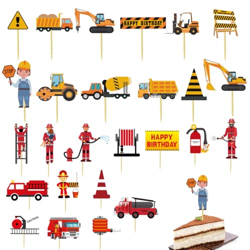 RDNKVB 26 Stück Feuerwehr und Bagger Kuchen Dekorationen Zubehör, Baustellenfahrzeuge Cupcake Toppers, Feuerwehrmann und Baustelle Geburtstag Tortendeko, für Tischdekoration, Kindergeburtstag Junge RDNKVB 26 Stück Feuerwehr und Bagger Kuchen Dekorationen Zubehör, Baustellenfahrzeuge Cupcake Toppers, Feuerwehrmann und Baustelle Geburtstag Tortendeko, für Tischdekoration, Kindergeburtstag Junge von RDNKVB