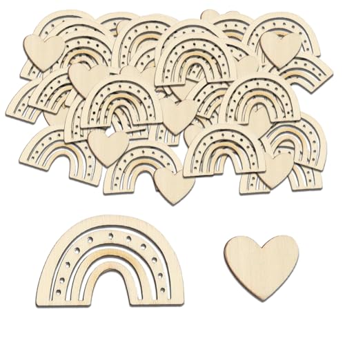 RDNKVB 60 Stück Konfetti Taufe Deko, Babyparty Deko, Streudeko, Tischdeko, Kommunion aus Holz, Boho für Junge Mädchen (Regenbogen) von RDNKVB