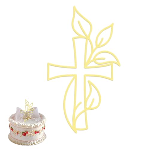 RDNKVB Goldene Taube Kreuz Cake Topper - Schillernder Spiegeleffekt für Hochzeit, Geburtstag, Weihnachten, Party & mehr, Acryl Torte Deko mit Blättern von RDNKVB