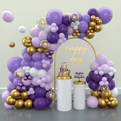 Ballonbogen, Dekoration zum 15. Geburtstag, 156 Stück, mit Luftballons, Violett, Lavendel, Gold und Weiß, Dekoration für Hochzeit, Geburtstag, Damen, Babyparty, Mädchen, Taufe und Kommunion Ballonbogen, Dekoration zum 15. Geburtstag, 156 Stück, mit Luftballons, Violett, Lavendel, Gold und Weiß, Dekoration für Hochzeit, Geburtstag, Damen, Babyparty, Mädchen, Taufe und Kommunion von REAL DECO