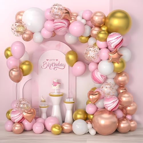 Ballonbogen Dekoration für Babyparty, Mädchen, Pastellrosa, Gold und Weiß, zur Dekoration der Kommunion, Mädchen, Geburtstag, Frau, Prinzessinnen-Luftballons mit Herzen und Sternen. Ballonbogen Dekoration für Babyparty, Mädchen, Pastellrosa, Gold und Weiß, zur Dekoration der Kommunion, Mädchen, Geburtstag, Frau, Prinzessinnen-Luftballons mit Herzen und Sternen. von REAL DECO