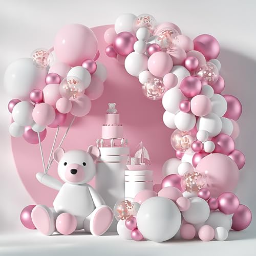 Ballonbogen für Geburtstag und Dekoration für Babyparty, Mädchen, Taufe, Erstkommunion und Geburtstagsdekoration für Mädchen, 117-teiliges Set mit rosa und weißen und transparenten Ballonbogen für Geburtstag und Dekoration für Babyparty, Mädchen, Taufe, Erstkommunion und Geburtstagsdekoration für Mädchen, 117-teiliges Set mit rosa und weißen und transparenten von REAL DECO