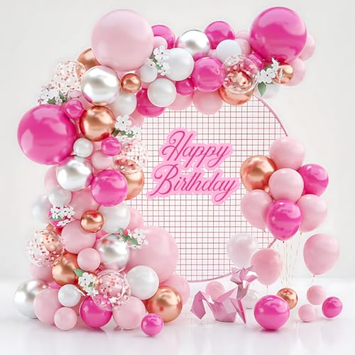 Ballonbogen zur Dekoration von Hochzeit und Geburtstag, 133-teiliges Set zur Dekoration von Babyparty, Mädchen, Taufe und Erstkommunion, Rosa, Weiß, Gold und Silber, mit Montageset Ballonbogen zur Dekoration von Hochzeit und Geburtstag, 133-teiliges Set zur Dekoration von Babyparty, Mädchen, Taufe und Erstkommunion, Rosa, Weiß, Gold und Silber, mit Montageset von REAL DECO