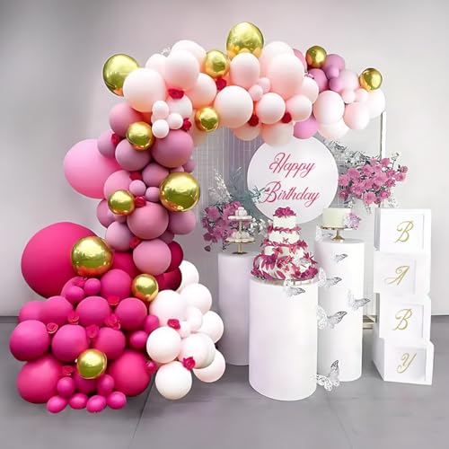 Ballonbogen zur Dekoration von Hochzeit und Geburtstag, 137-teiliges Set zur Dekoration von Babyparty, Mädchen, Taufe und Erstkommunion, Mädchen, Fuchsia, Rosa, Weiß und Gold, mit Montageset Ballonbogen zur Dekoration von Hochzeit und Geburtstag, 137-teiliges Set zur Dekoration von Babyparty, Mädchen, Taufe und Erstkommunion, Mädchen, Fuchsia, Rosa, Weiß und Gold, mit Montageset von REAL DECO