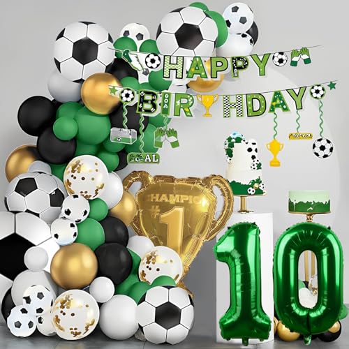 Dekoration für Geburtstag, Fußball Kinder 10 Jahre. Luftballons für Fußball 10 Jahre. Dekoration zum 10. Geburtstag, Luftballons zum 10. Geburtstag, mit goldener Trophäe und Banner Happy Birthday Dekoration für Geburtstag, Fußball Kinder 10 Jahre. Luftballons für Fußball 10 Jahre. Dekoration zum 10. Geburtstag, Luftballons zum 10. Geburtstag, mit goldener Trophäe und Banner Happy Birthday von REAL DECO