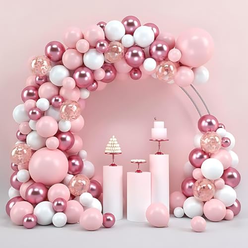 Geburtstags-Luftballons, 115 Stück, Dekoration für Babyparty, Mädchen, Taufe und Erstkommunion, Mädchen, Hochzeitsdekoration mit rosa Luftballons, weißen Luftballons und Metallic-Luftballons, Geburtstags-Luftballons, 115 Stück, Dekoration für Babyparty, Mädchen, Taufe und Erstkommunion, Mädchen, Hochzeitsdekoration mit rosa Luftballons, weißen Luftballons und Metallic-Luftballons, von REAL DECO