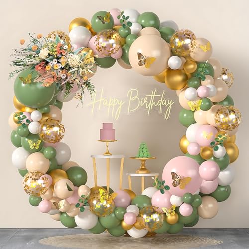 Geburtstagsballon-Set, 157 Stück, mit dekorativen Schmetterlingen, Ballonbogen, Dekoration für Hochzeit, Taufe, Junge oder Kommunion, grüne Luftballons, rosa, beige, gold und transparent. Geburtstagsballon-Set, 157 Stück, mit dekorativen Schmetterlingen, Ballonbogen, Dekoration für Hochzeit, Taufe, Junge oder Kommunion, grüne Luftballons, rosa, beige, gold und transparent. von REAL DECO