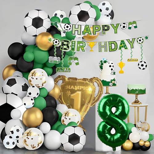 Geburtstagsdekoration, Fußball für Kinder, 8 Jahre. Fußballballons für Geburtstagsfeier, Fußball 8 Jahre. Dekoration zum 8. Geburtstag, 8 Jahre, mit goldener Trophäe und Banner Happy Birthday Geburtstagsdekoration, Fußball für Kinder, 8 Jahre. Fußballballons für Geburtstagsfeier, Fußball 8 Jahre. Dekoration zum 8. Geburtstag, 8 Jahre, mit goldener Trophäe und Banner Happy Birthday von REAL DECO