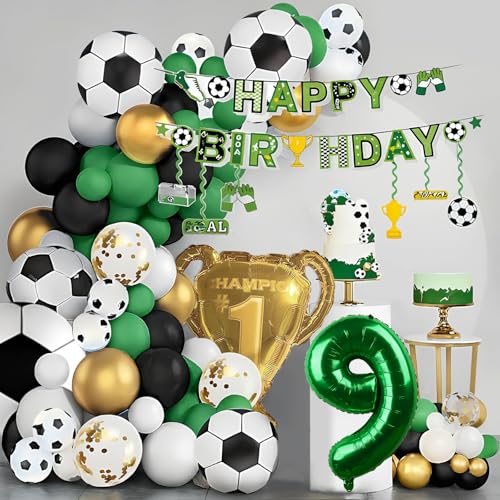 Geburtstagsdekoration, Fußball für Kinder, 9 Jahre. Fußballballons für Geburtstagsfeier, Fußball 9 Jahre. Dekoration zum 9. Geburtstag, 9 Jahre, mit goldener Trophäe und Banner Happy Birthday Geburtstagsdekoration, Fußball für Kinder, 9 Jahre. Fußballballons für Geburtstagsfeier, Fußball 9 Jahre. Dekoration zum 9. Geburtstag, 9 Jahre, mit goldener Trophäe und Banner Happy Birthday von REAL DECO