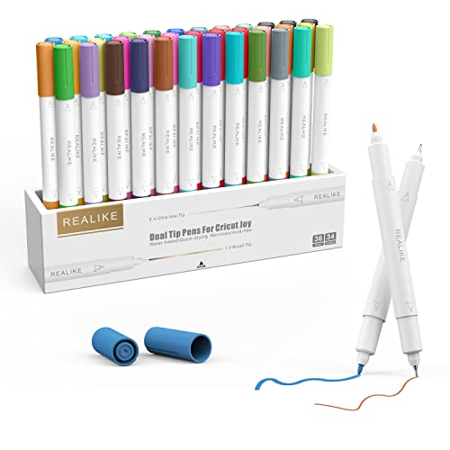REALIKE Doppelspitze Stifte Set für Cricut Joy 36er Pack mit 33 Farben Fine Point Pen Write Drawing Kompatibel mit Circuit Joy 0,4 Spitze und 1,0 Spitze von REALIKE