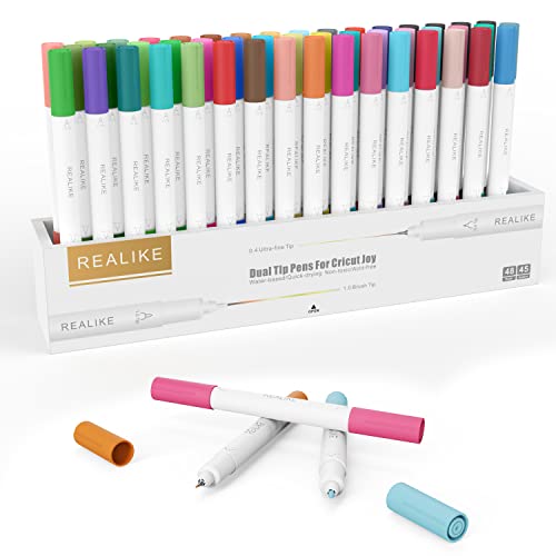 REALIKE Doppelspitze Stifte Set für Cricut Joy 48er Pack mit 45 Farben Fine Point Pen Write Drawing Kompatibel mit Circuit Joy 0,4 Spitze und 1,0 Spitze von REALIKE