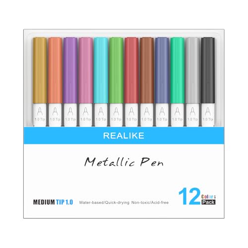 REALIKE Metallic Marker Stifte für Cricut Maker 3/Maker/Explore 3/Air 2/Air 12 Stifte 1.0 Medium Point Metallic Stifte für Zeichnung Schreiben Kalligraphie REALIKE Metallic Marker Stifte für Cricut Maker 3/Maker/Explore 3/Air 2/Air 12 Stifte 1.0 Medium Point Metallic Stifte für Zeichnung Schreiben Kalligraphie von REALIKE