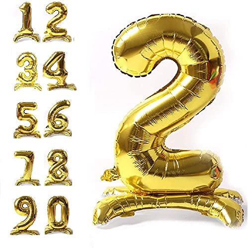 REALMAX® 32 Zoll Gold Stehende Digitale Zahl Air Mylar Folienballon - 0 bis 9 Happy Birthday Party Feier Dekoration Hochzeitstag Abschluss Bachelorette Neujahr von REALMAX