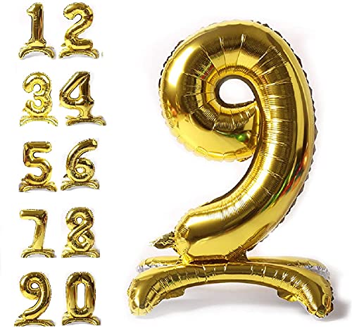 REALMAX® 81,3 cm Gold stehende digitale Zahl Luft Mylar-Folienballon - 0 bis 9 Happy Birthday Party Feier Dekoration Hochzeit Jahrestag Abschluss Bachelorette Neujahr von REALMAX