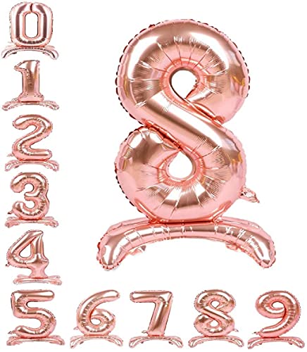 REALMAX® 32 Zoll Rose Gold Stehende Digitale Zahl Air Mylar Folienballon - 0 bis 9 Happy Birthday Party Feier Dekoration Hochzeitstag Abschlussfeier Bachelorette Neujahr (Nummer8) von REALMAX