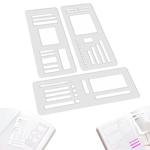 Handmade Flexible Record Template, 3-Pack Reusable Planner Drafting Tools Sets for Dot Grid Journals Compatible with Coils Discs and Rings for Journaling, Checklists, Boxes, Lines(Style B) von REALOKMAN