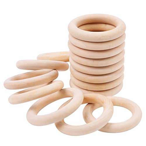 REAQUE 15 Stücke Holzringe zum Basteln, Ø 60mm x 10mm Dicke, Natürliche Runde Holzkreise, Makramee Holzring, Holz Kunst Unvollendeter Ring Kreis für DIY Anhänger, Wandbehang, Traumfänger, Handwerk von REAQUE