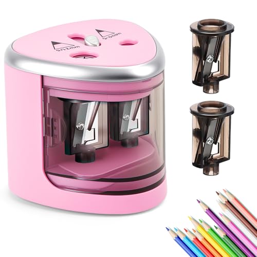 REAQUE Elektrischer Anspitzer, Elektrischer Spitzer für Kinder Doppelloch für 6-8mm und 9-12mm, Elektrische Bleistiftspitzer für Schulen, Haushalte, Büros und Klassenzimmer, Kinderfreundlicher von REAQUE